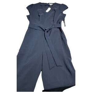 New York & Co STRETCH Navy Blue 1pc Jumpsuit Cap Sleeve Belt Pockets Sz. XL NWT